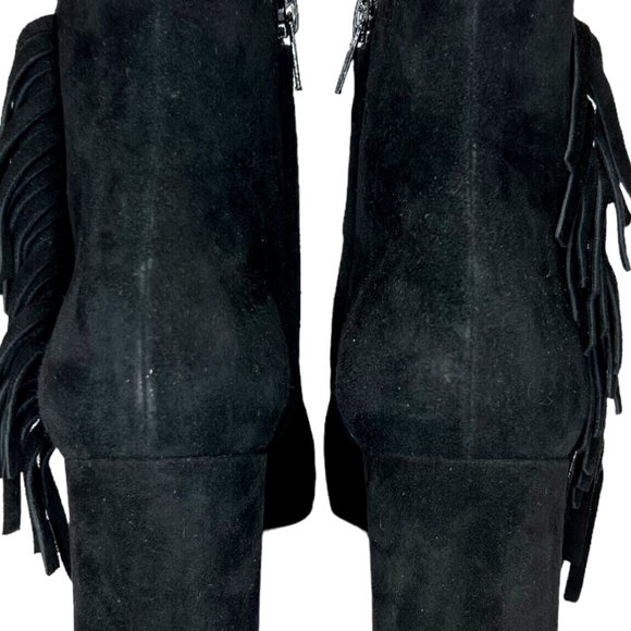 $895 Saint Laurent Black Suede Babies Fringe Ankle Block Heel Booties size 38 - Picture 11 of 11